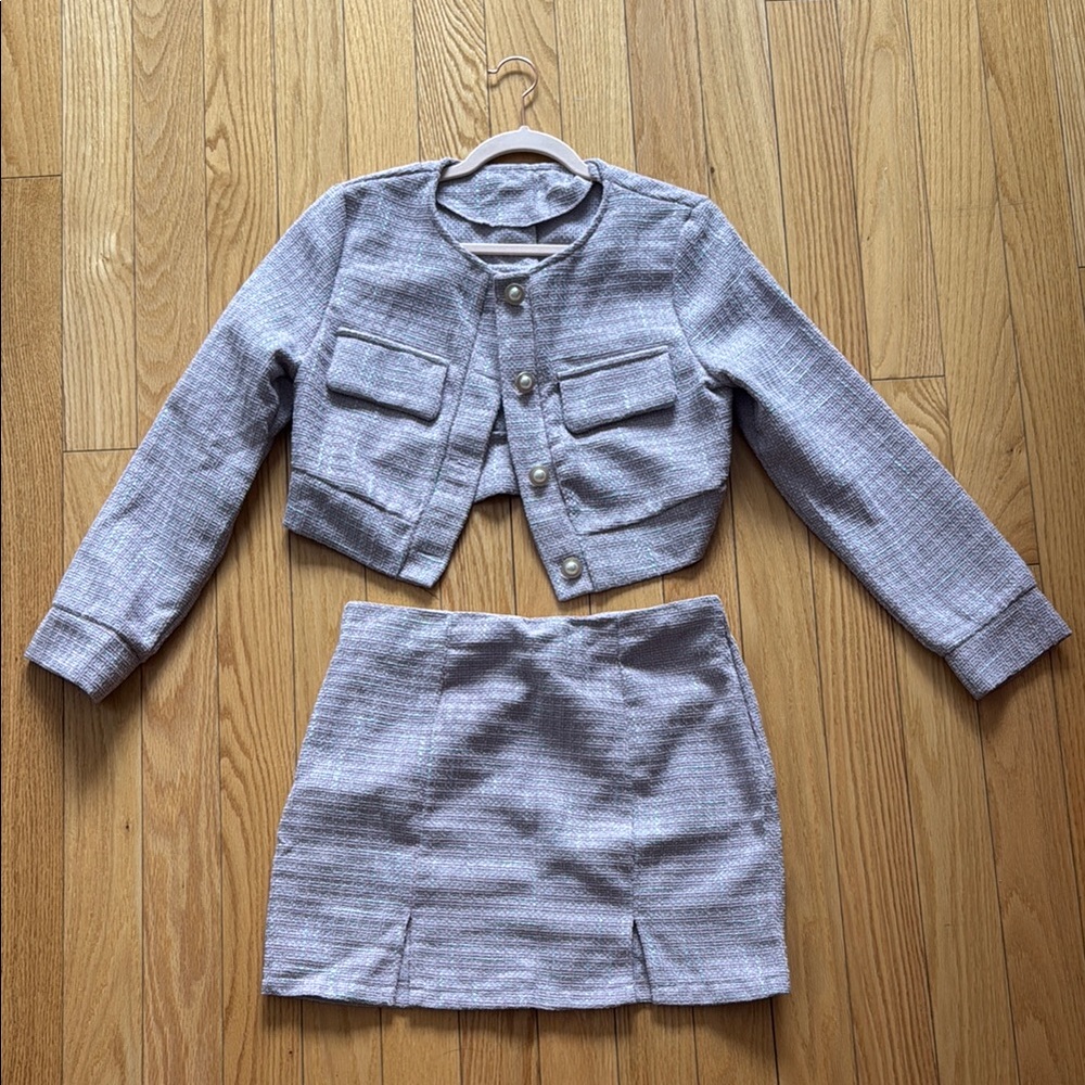 SHEIN Purple Blazer Elegant Suit Jacket and Skirt Set